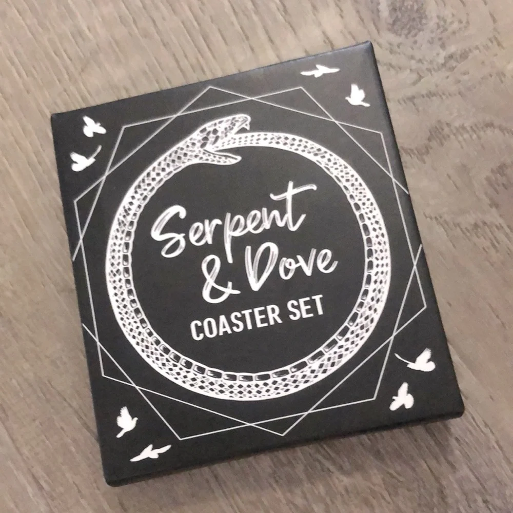 Fairyloot May 2021 Spellcraft Serpent & Dove inspired set of 4 foiled coasters